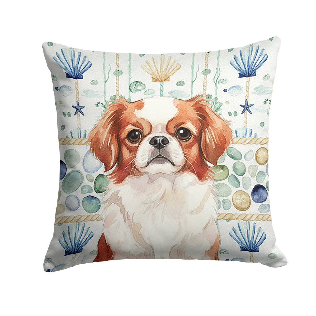 Red and White Japanese Chin Coastal Sea Glass Decorative Throw Pillow 18x18 Indoor Outdoor Accent Cushion, Fabric Cover with Insert for Sofa, Bed, Porch & Living Room