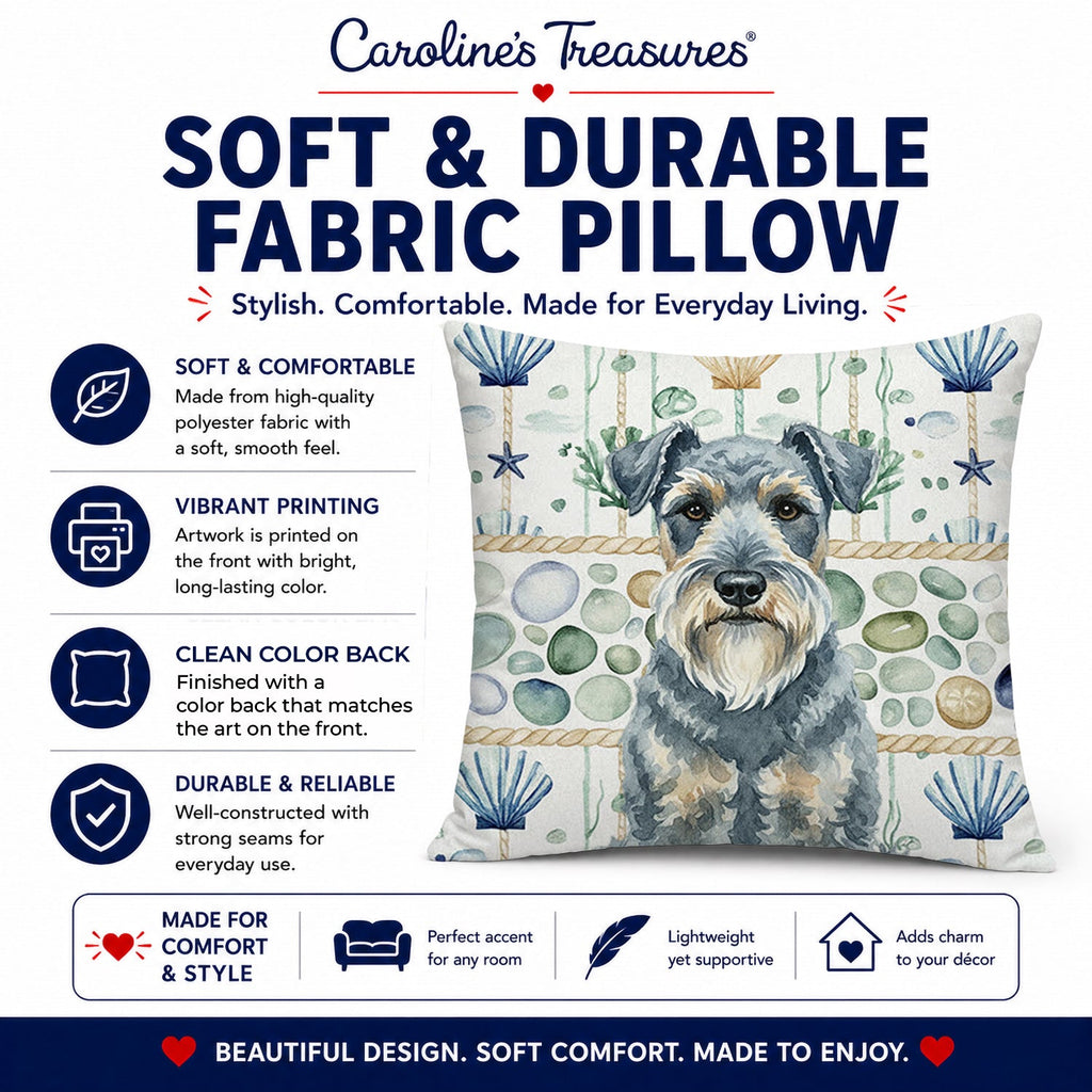 Kerry Blue Terrier Coastal Sea Glass Decorative Throw Pillow 14x14 Indoor Outdoor Accent Cushion, Fabric Cover with Insert for Sofa, Bed, Porch & Living Room