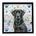 Black Labrador Retriever Coastal Sea Glass Framed Metal Print Bathroom, Kitchen, Office, Home Decor Wall Art Ready to Hang, Square, 8X8
