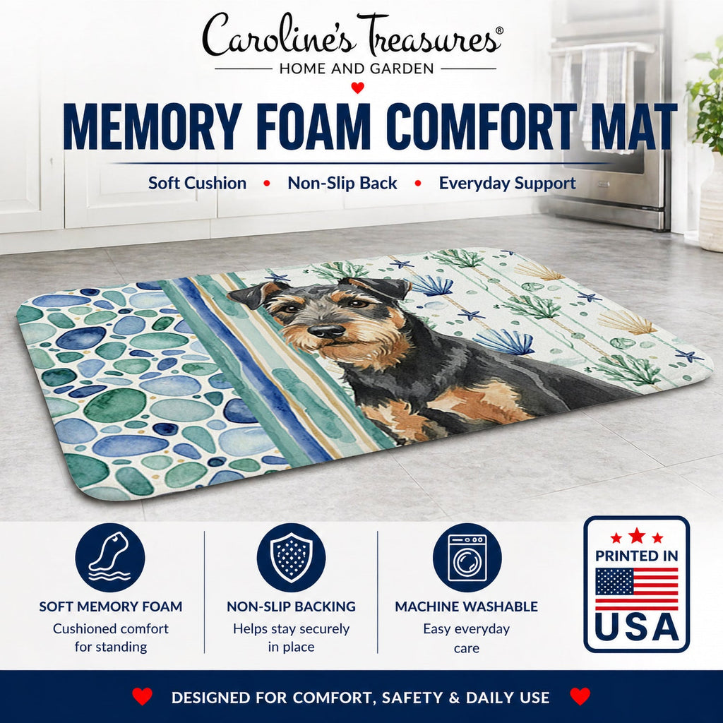 Black and Tan Lakeland Terrier Coastal Sea Glass Memory Foam Kitchen Mat Machine Washable Anti-Fatigue Cushion Comfort Bath or Kitchen Rug