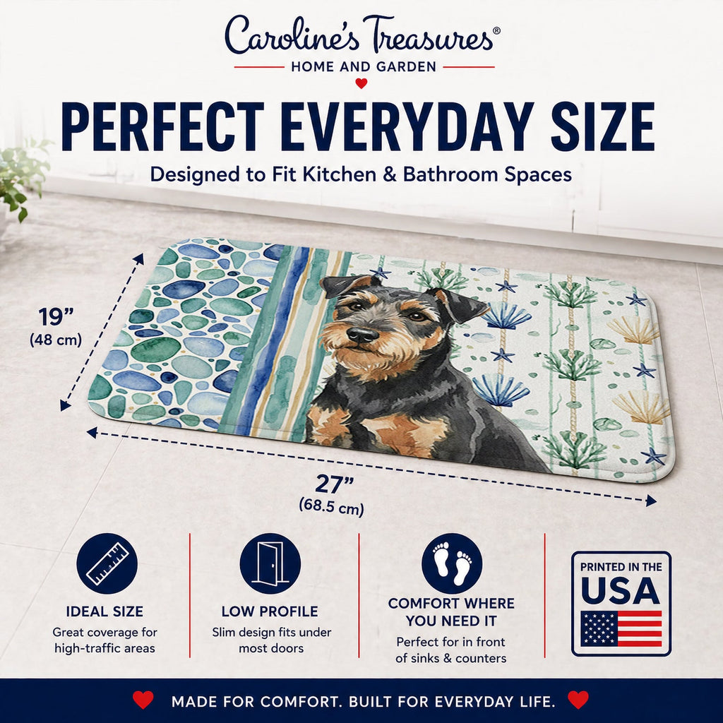 Black and Tan Lakeland Terrier Coastal Sea Glass Memory Foam Kitchen Mat Machine Washable Anti-Fatigue Cushion Comfort Bath or Kitchen Rug