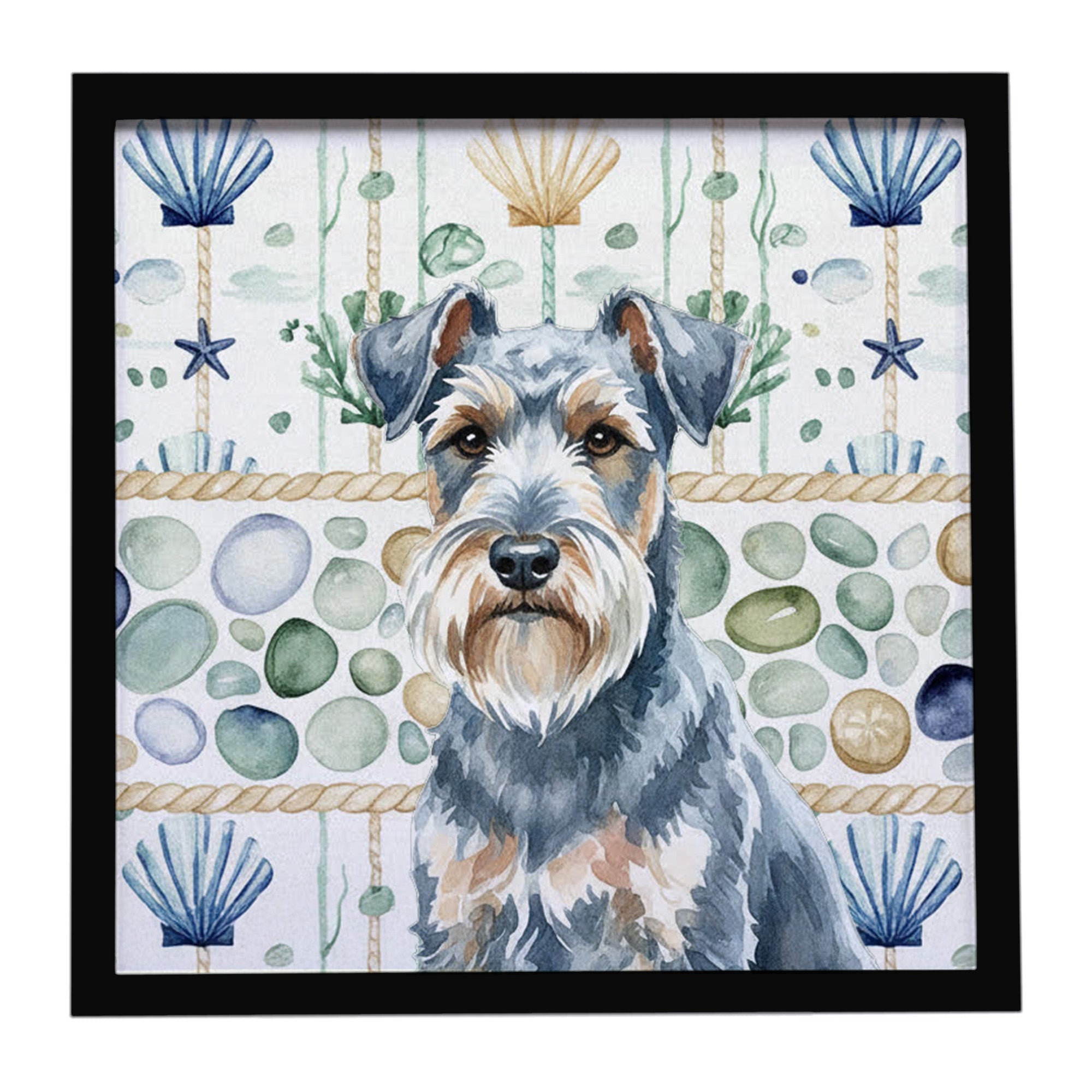 Blue Lakeland Terrier Coastal Sea Glass Framed Metal Print Bathroom, Kitchen, Office, Home Decor Wall Art Ready to Hang, Square, 8X8