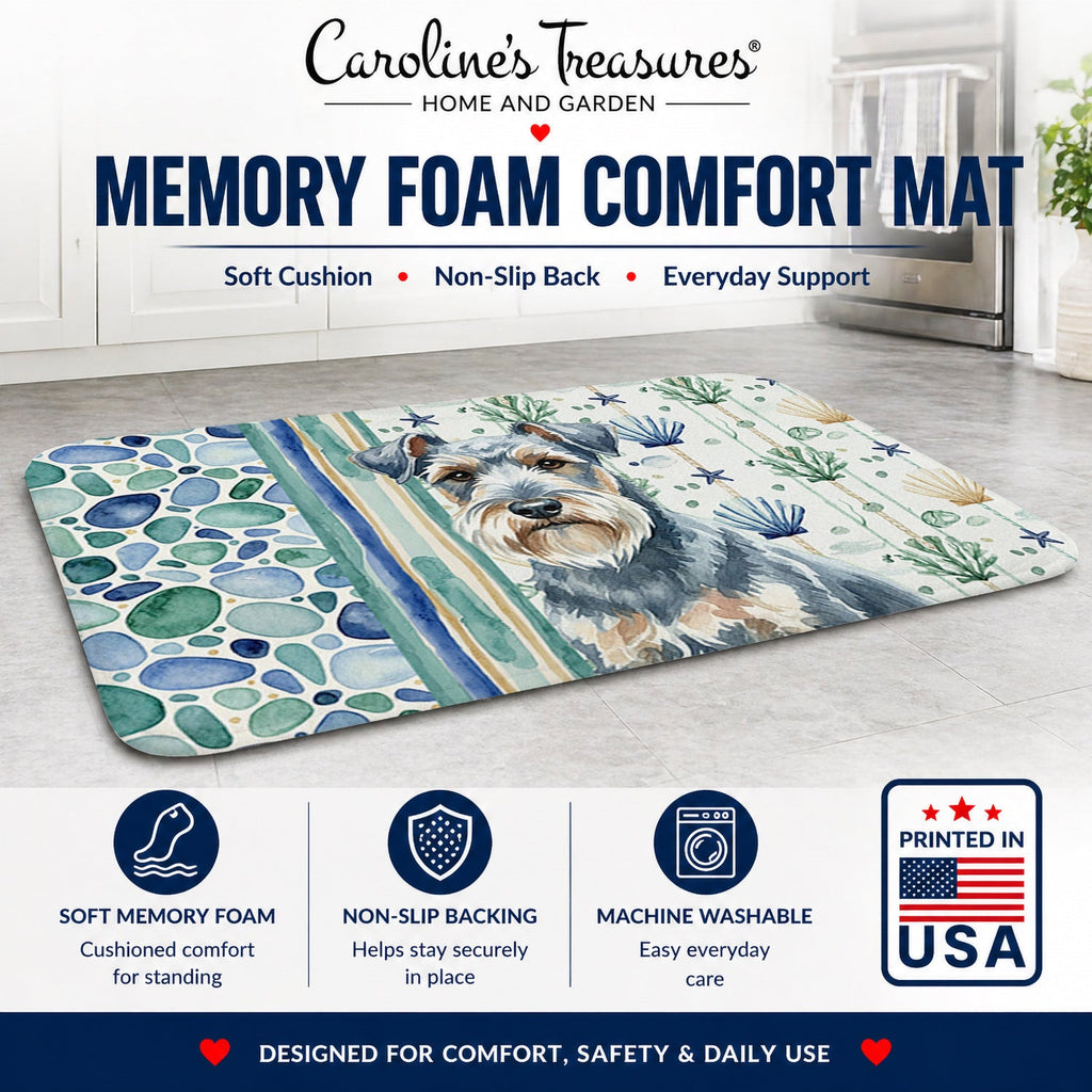 Blue Lakeland Terrier Coastal Sea Glass Memory Foam Kitchen Mat Machine Washable Anti-Fatigue Cushion Comfort Bath or Kitchen Rug