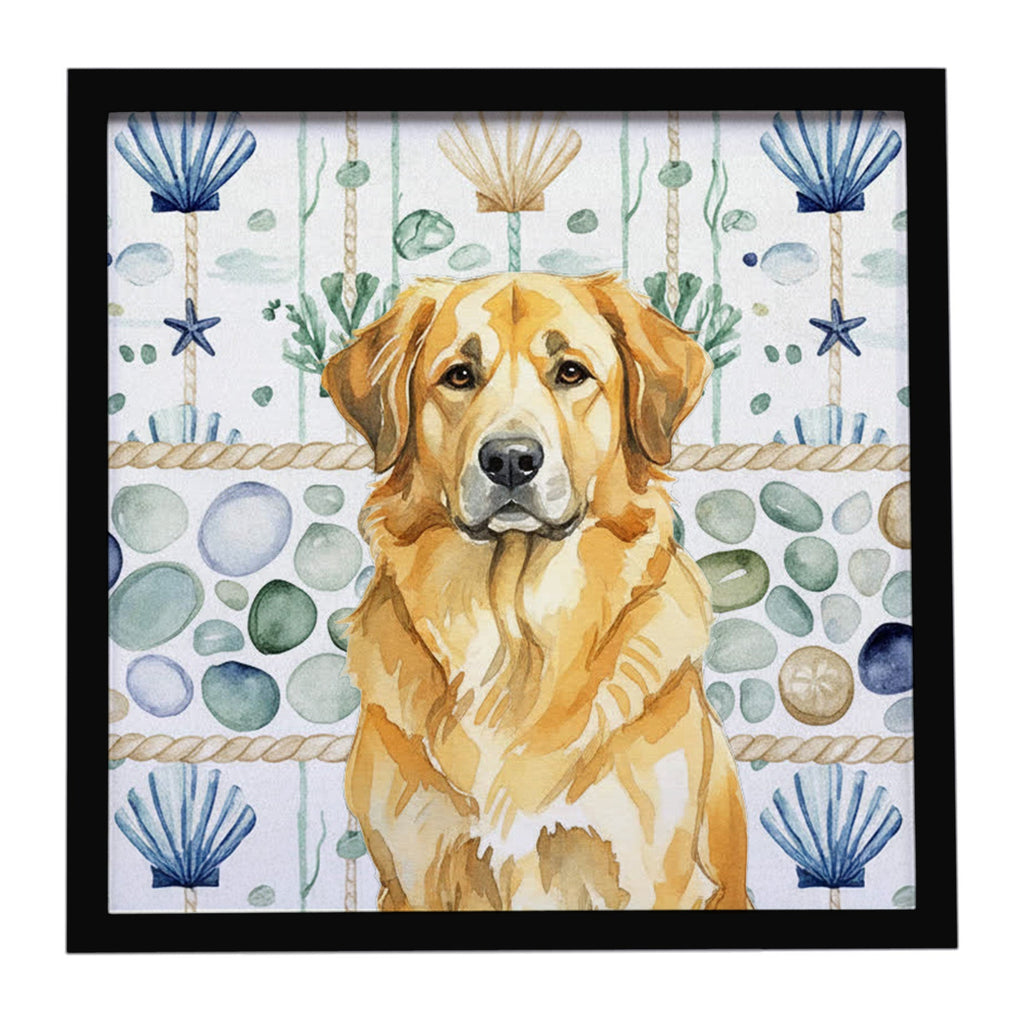 Lion Yellow Leonberger Coastal Sea Glass Framed Metal Print Bathroom, Kitchen, Office, Home Decor Wall Art Ready to Hang, Square, 8X8