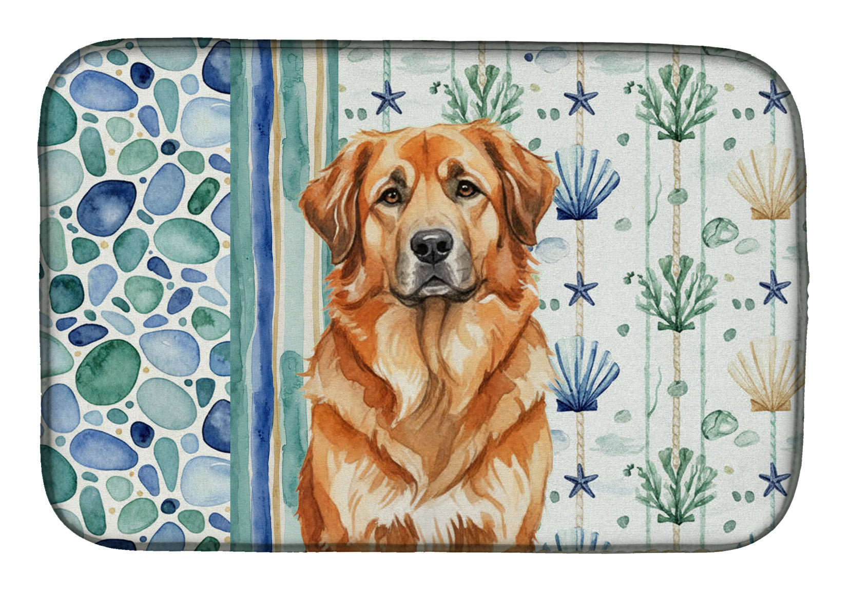 Red Leonberger Coastal Sea Glass Dish Drying Mat Absorbent Dish Drying Mat Pad for Kitchen Counter Dish Drainer Mat for Countertop, 14 x 21", Multicolor