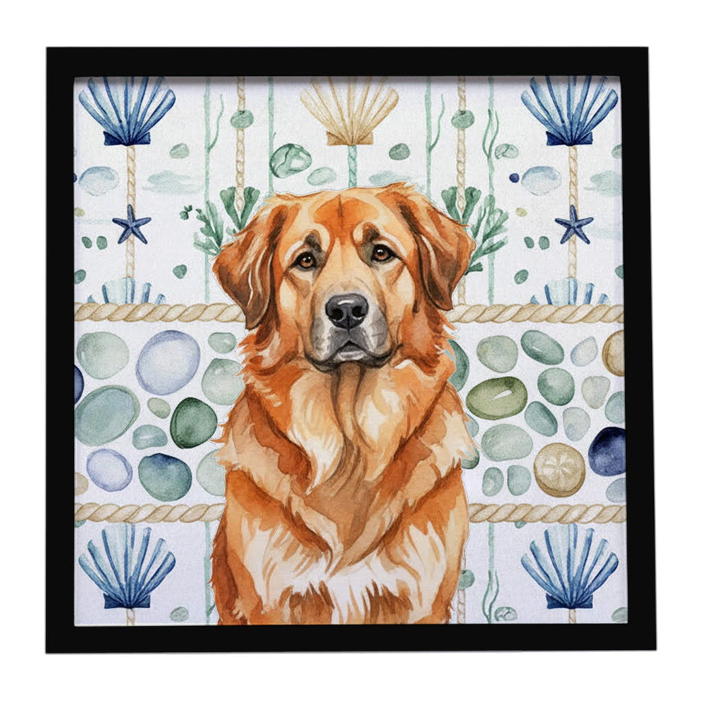 Red Leonberger Coastal Sea Glass Framed Metal Print Bathroom, Kitchen, Office, Home Decor Wall Art Ready to Hang, Square, 8X8