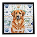 Red Leonberger Coastal Sea Glass Framed Metal Print Bathroom, Kitchen, Office, Home Decor Wall Art Ready to Hang, Square, 8X8