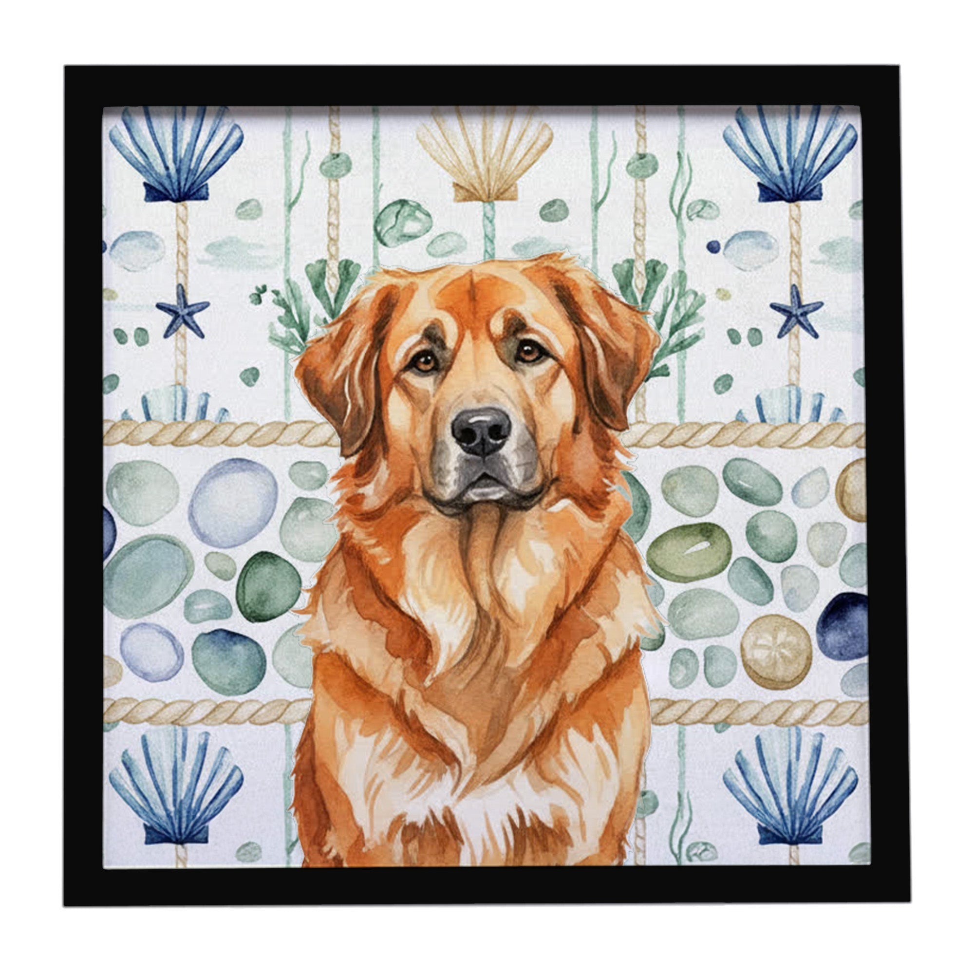 Red Leonberger Coastal Sea Glass Framed Metal Print Bathroom, Kitchen, Office, Home Decor Wall Art Ready to Hang, Square, 8X8