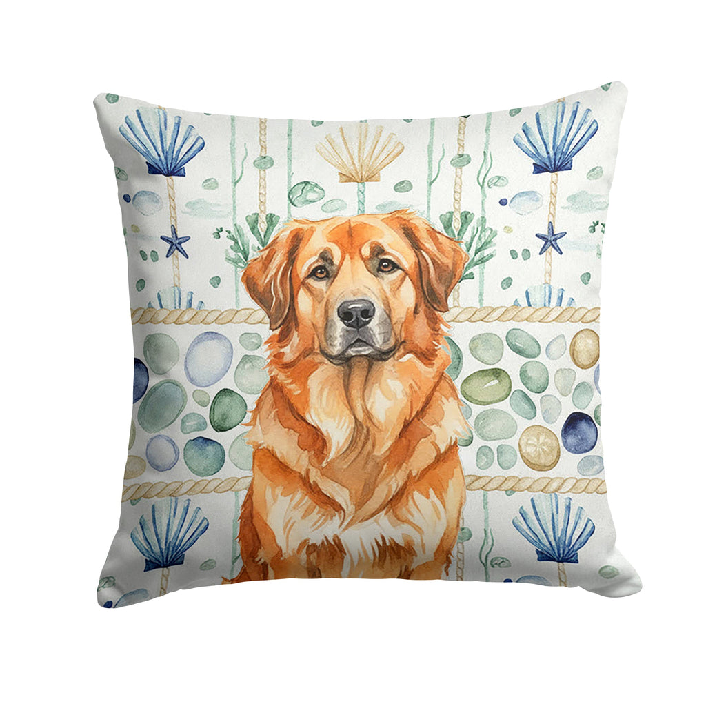 Red Leonberger Coastal Sea Glass Decorative Throw Pillow 18x18 Indoor Outdoor Accent Cushion, Fabric Cover with Insert for Sofa, Bed, Porch & Living Room