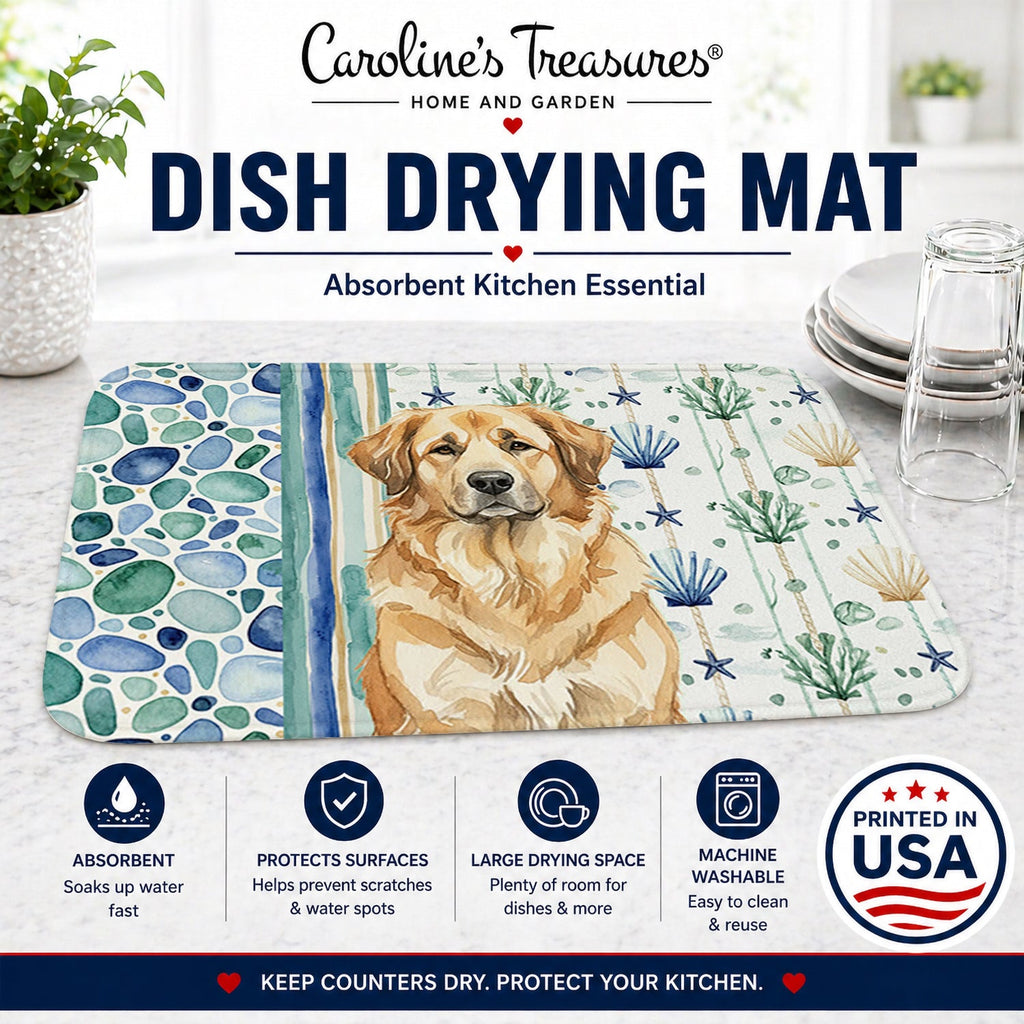 Sandy Leonberger Coastal Sea Glass Dish Drying Mat Absorbent Dish Drying Mat Pad for Kitchen Counter Dish Drainer Mat for Countertop, 14 x 21", Multicolor