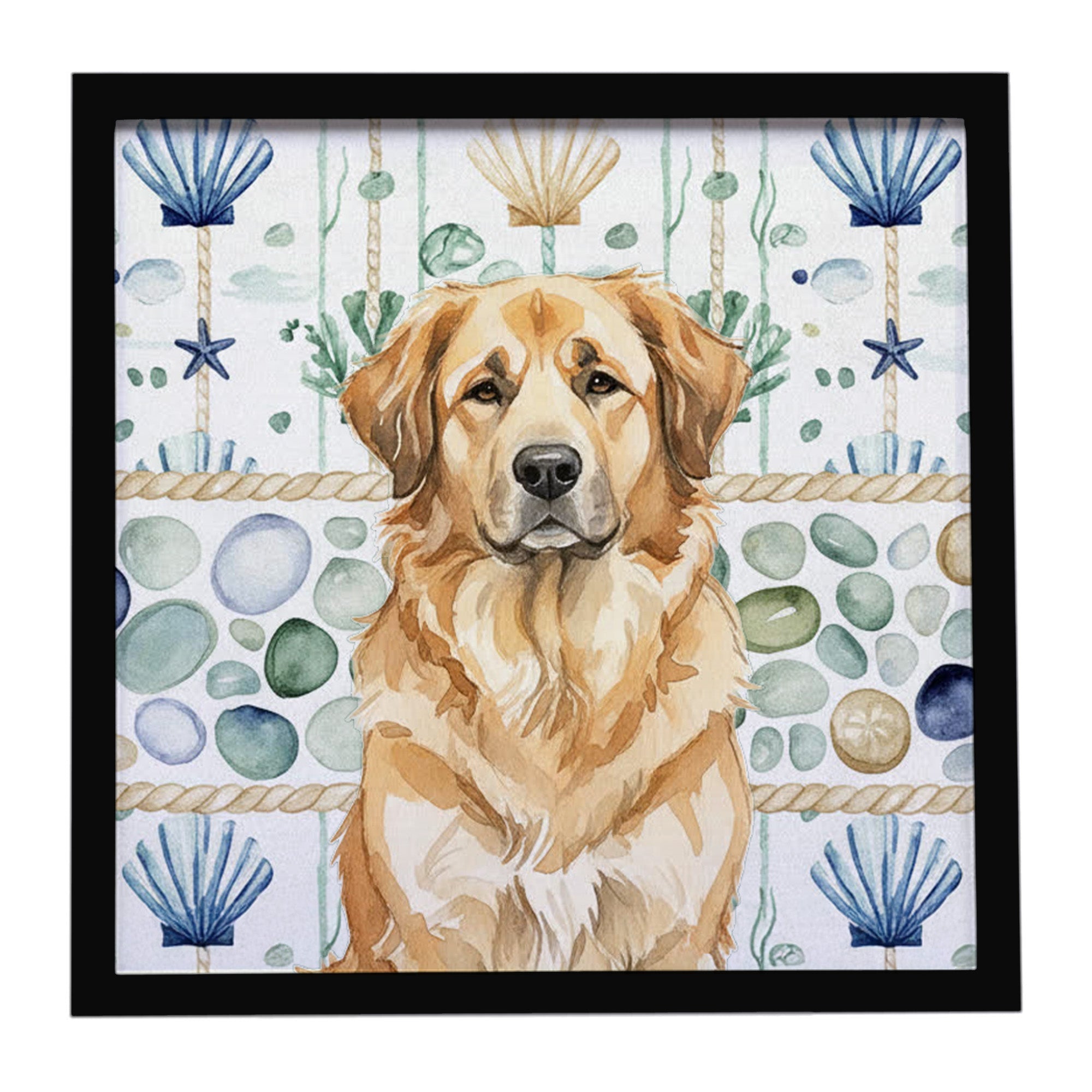 Sandy Leonberger Coastal Sea Glass Framed Metal Print Bathroom, Kitchen, Office, Home Decor Wall Art Ready to Hang, Square, 8X8