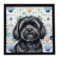 Black Lhasa Apso Coastal Sea Glass Framed Metal Print Bathroom, Kitchen, Office, Home Decor Wall Art Ready to Hang, Square, 8X8