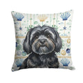 Black Lhasa Apso Coastal Sea Glass Decorative Throw Pillow 14x14 Indoor Outdoor Accent Cushion, Fabric Cover with Insert for Sofa, Bed, Porch & Living Room