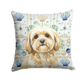 Cream Lhasa Apso Coastal Sea Glass Decorative Throw Pillow 14x14 Indoor Outdoor Accent Cushion, Fabric Cover with Insert for Sofa, Bed, Porch & Living Room