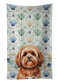 Red Lhasa Apso Coastal Sea Glass Kitchen Towel Velour Plush Front and Cotton Loop Back Machine Washable