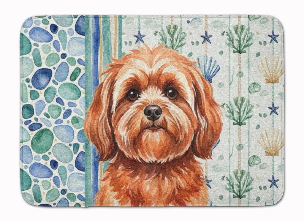 Red Lhasa Apso Coastal Sea Glass Memory Foam Kitchen Mat Machine Washable Anti-Fatigue Cushion Comfort Bath or Kitchen Rug