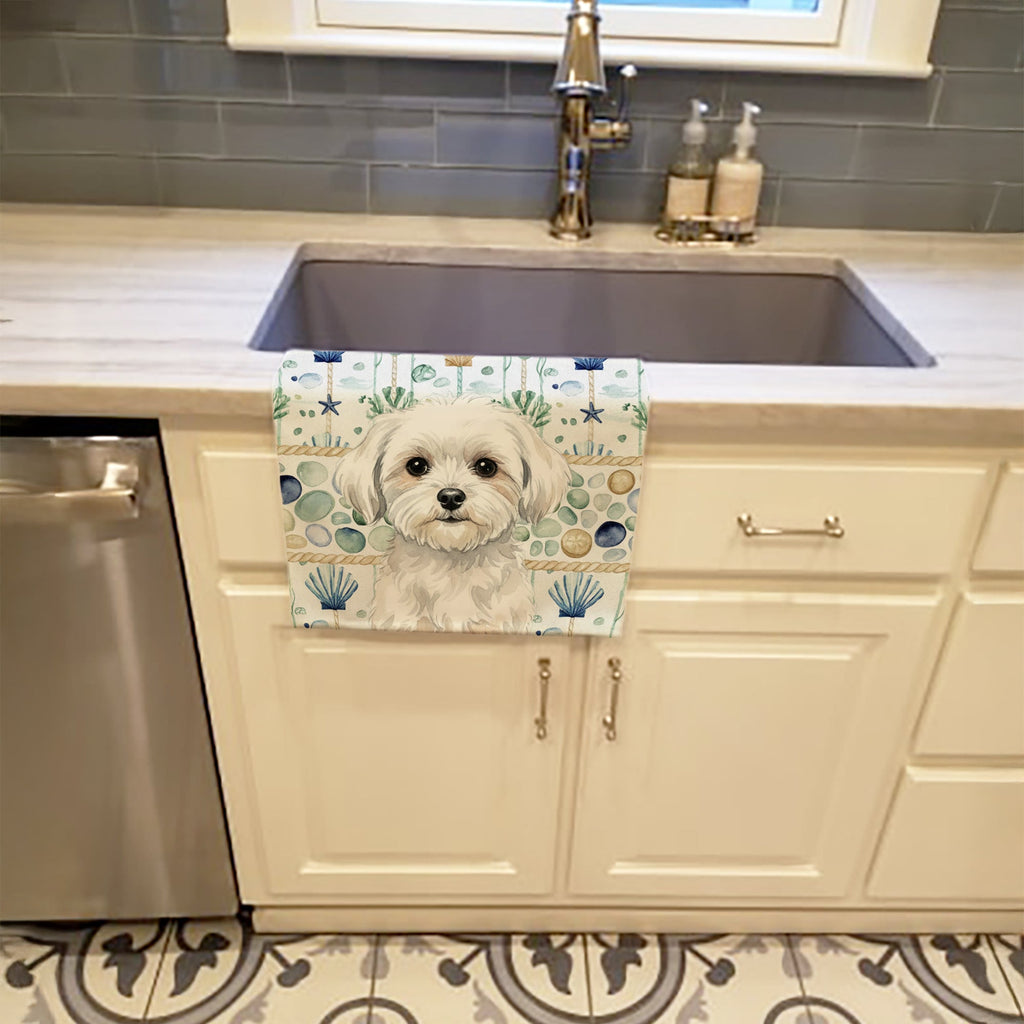 Maltese Coastal Sea Glass Kitchen Towel Velour Plush Front and Cotton Loop Back Machine Washable