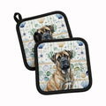 Brindle Mastiff Coastal Sea Glass Pot Holder Set of 2 Heat Resistant Quilted Hot Pads 7.5 x 7.5 Inch, Insulated Kitchen Trivets for Cooking & Baking