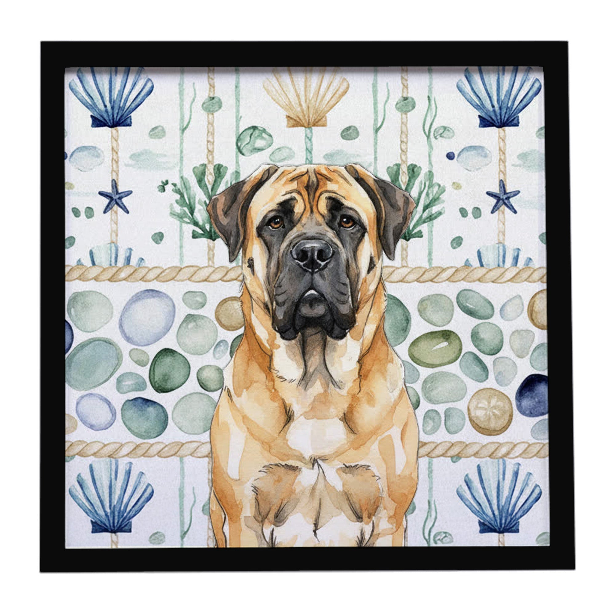 Fawn Mastiff Coastal Sea Glass Framed Metal Print Bathroom, Kitchen, Office, Home Decor Wall Art Ready to Hang, Square, 8X8