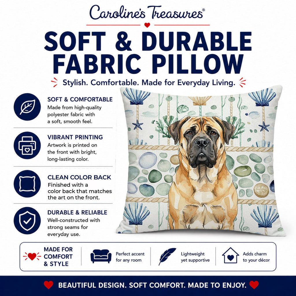 Fawn Mastiff Coastal Sea Glass Decorative Throw Pillow 18x18 Indoor Outdoor Accent Cushion, Fabric Cover with Insert for Sofa, Bed, Porch & Living Room