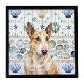 Miniature Bull Terrier Coastal Sea Glass Framed Metal Print Bathroom, Kitchen, Office, Home Decor Wall Art Ready to Hang, Square, 8X8