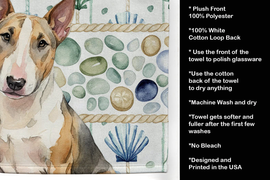 Tricolor Miniature Bull Terrier Coastal Sea Glass Kitchen Towel Velour Plush Front and Cotton Loop Back Machine Washable