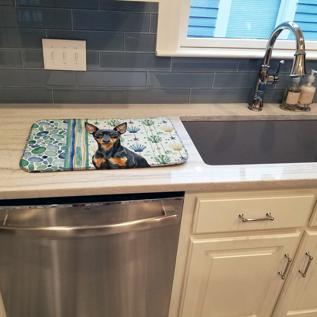 Black and Tan Miniature Pinscher Coastal Sea Glass Dish Drying Mat Absorbent Dish Drying Mat Pad for Kitchen Counter Dish Drainer Mat for Countertop, 14 x 21", Multicolor