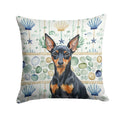 Black and Tan Miniature Pinscher Coastal Sea Glass Decorative Throw Pillow 14x14 Indoor Outdoor Accent Cushion, Fabric Cover with Insert for Sofa, Bed, Porch & Living Room