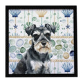 Black & Silver Miniature Schnauzer Coastal Sea Glass Framed Metal Print Bathroom, Kitchen, Office, Home Decor Wall Art Ready to Hang, Square, 8X8
