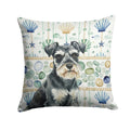 Black & Silver Miniature Schnauzer Coastal Sea Glass Decorative Throw Pillow 14x14 Indoor Outdoor Accent Cushion, Fabric Cover with Insert for Sofa, Bed, Porch & Living Room