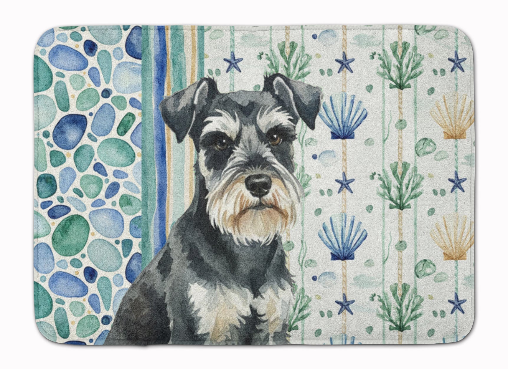Black & Silver Miniature Schnauzer Coastal Sea Glass Memory Foam Kitchen Mat Machine Washable Anti-Fatigue Cushion Comfort Bath or Kitchen Rug