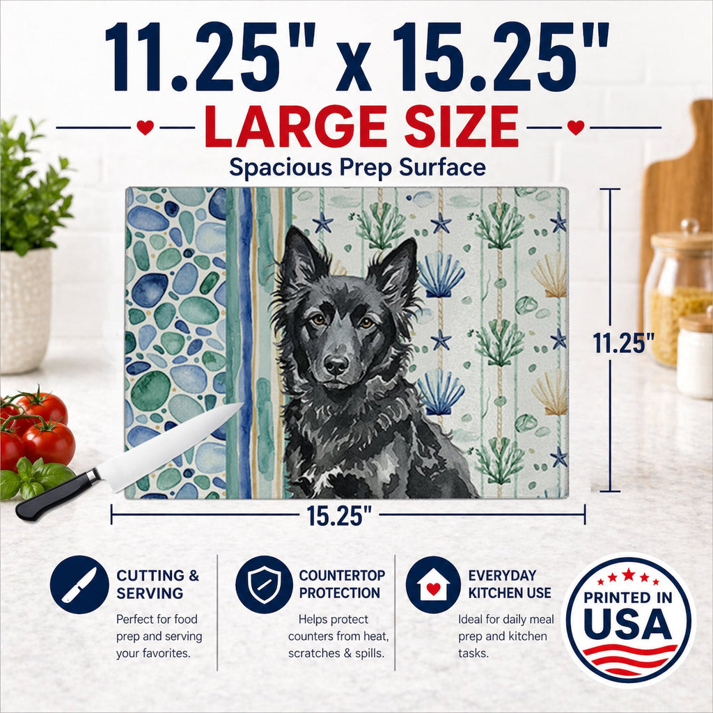 Mudi Coastal Sea Glass Cutting Board Tempered Glass Kitchen Cutting Surface, Heat Resistant Chopping, Non-Slip Feet, Food Prep & Serving
