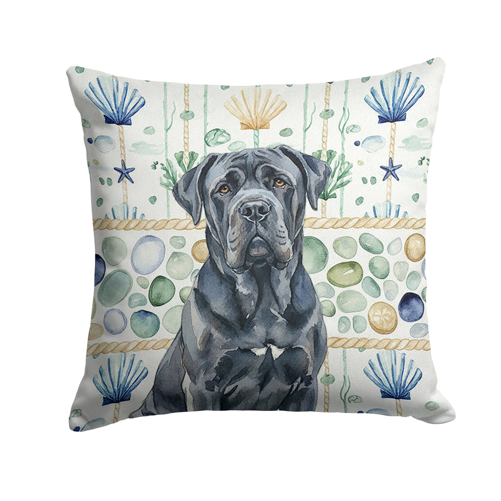 Black Neapolitan Mastiff Coastal Sea Glass Decorative Throw Pillow 18x18 Indoor Outdoor Accent Cushion, Fabric Cover with Insert for Sofa, Bed, Porch & Living Room