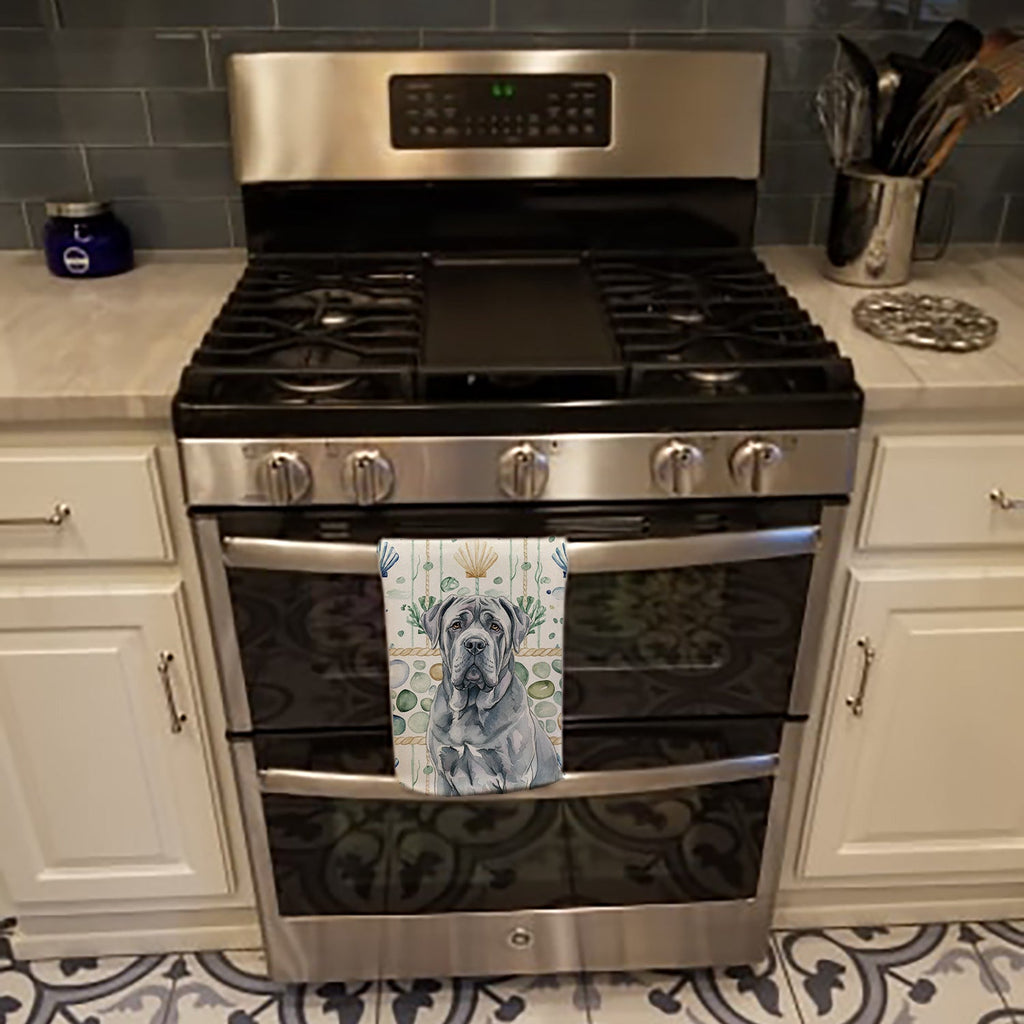 Blue Neapolitan Mastiff Coastal Sea Glass Kitchen Towel Velour Plush Front and Cotton Loop Back Machine Washable