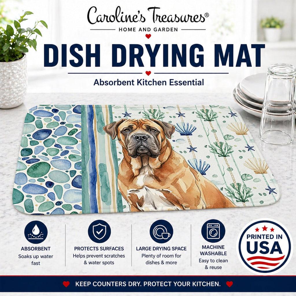 Neapolitan Mastiff Coastal Sea Glass Dish Drying Mat Absorbent Dish Drying Mat Pad for Kitchen Counter Dish Drainer Mat for Countertop, 14 x 21", Multicolor