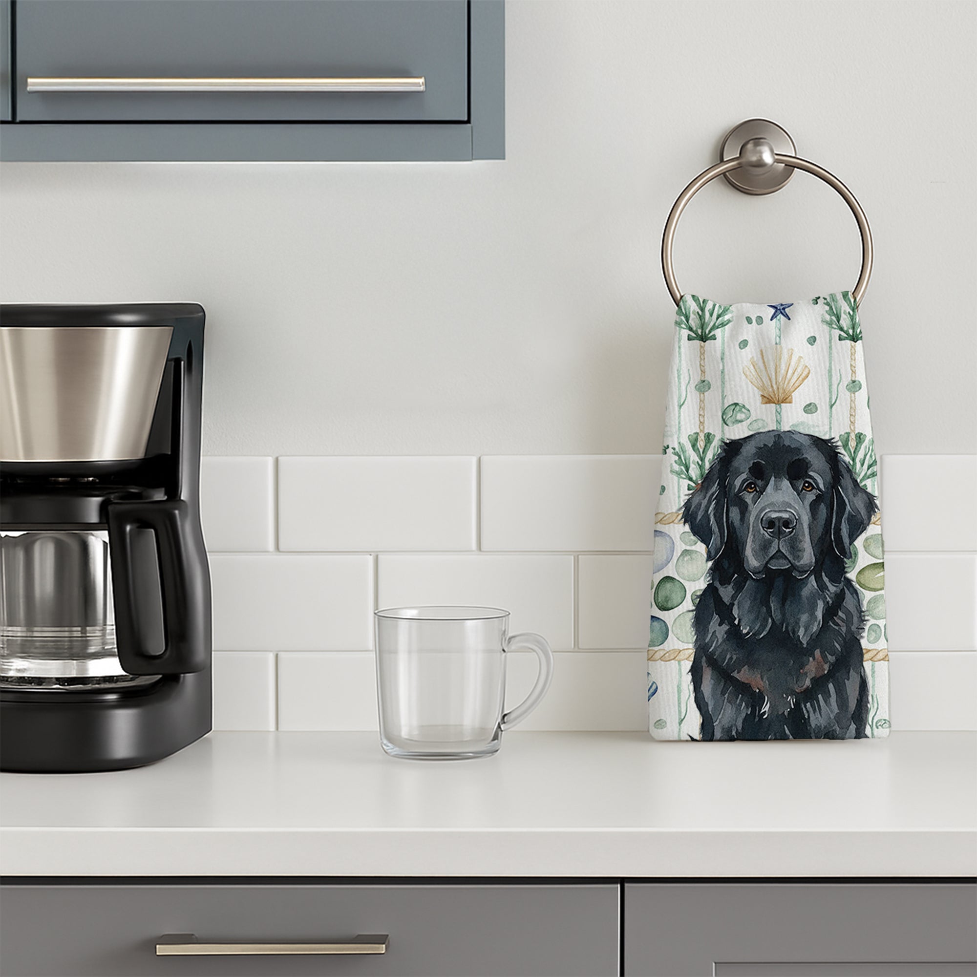 Black Newfoundland Coastal Sea Glass Kitchen Towel Velour Plush Front and Cotton Loop Back Machine Washable