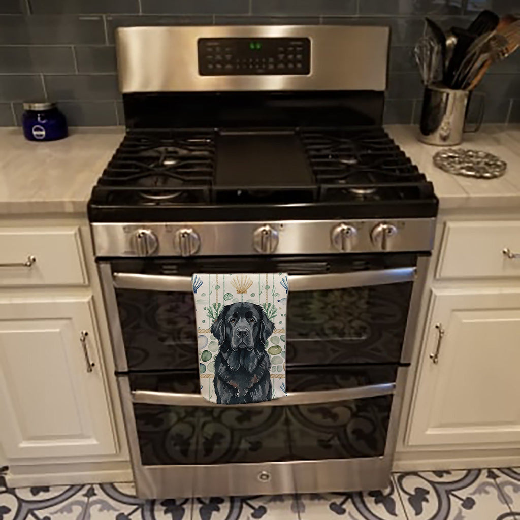 Black Newfoundland Coastal Sea Glass Kitchen Towel Velour Plush Front and Cotton Loop Back Machine Washable