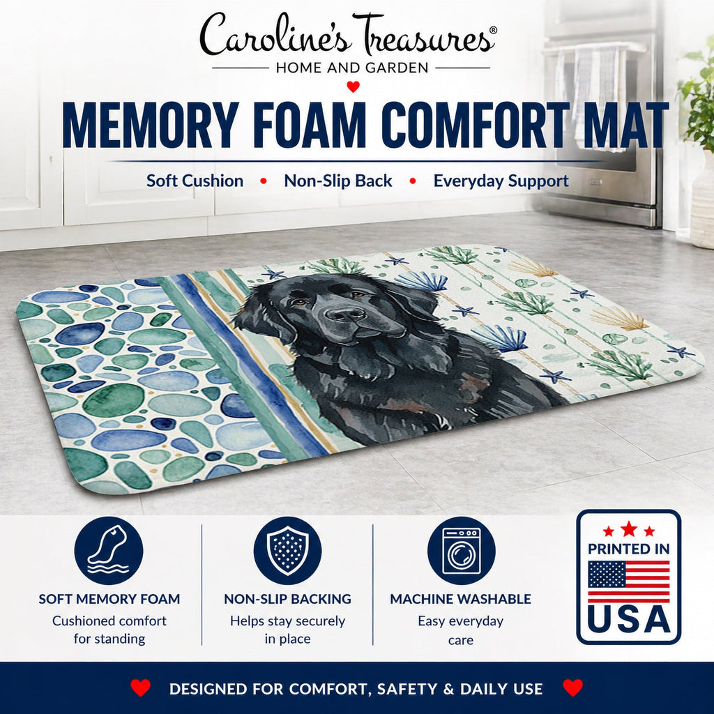 Black Newfoundland Coastal Sea Glass Memory Foam Kitchen Mat Machine Washable Anti-Fatigue Cushion Comfort Bath or Kitchen Rug