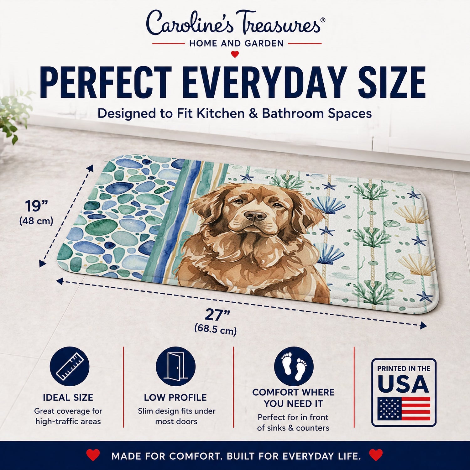 Brown Newfoundland Coastal Sea Glass Memory Foam Kitchen Mat Machine Washable Anti-Fatigue Cushion Comfort Bath or Kitchen Rug