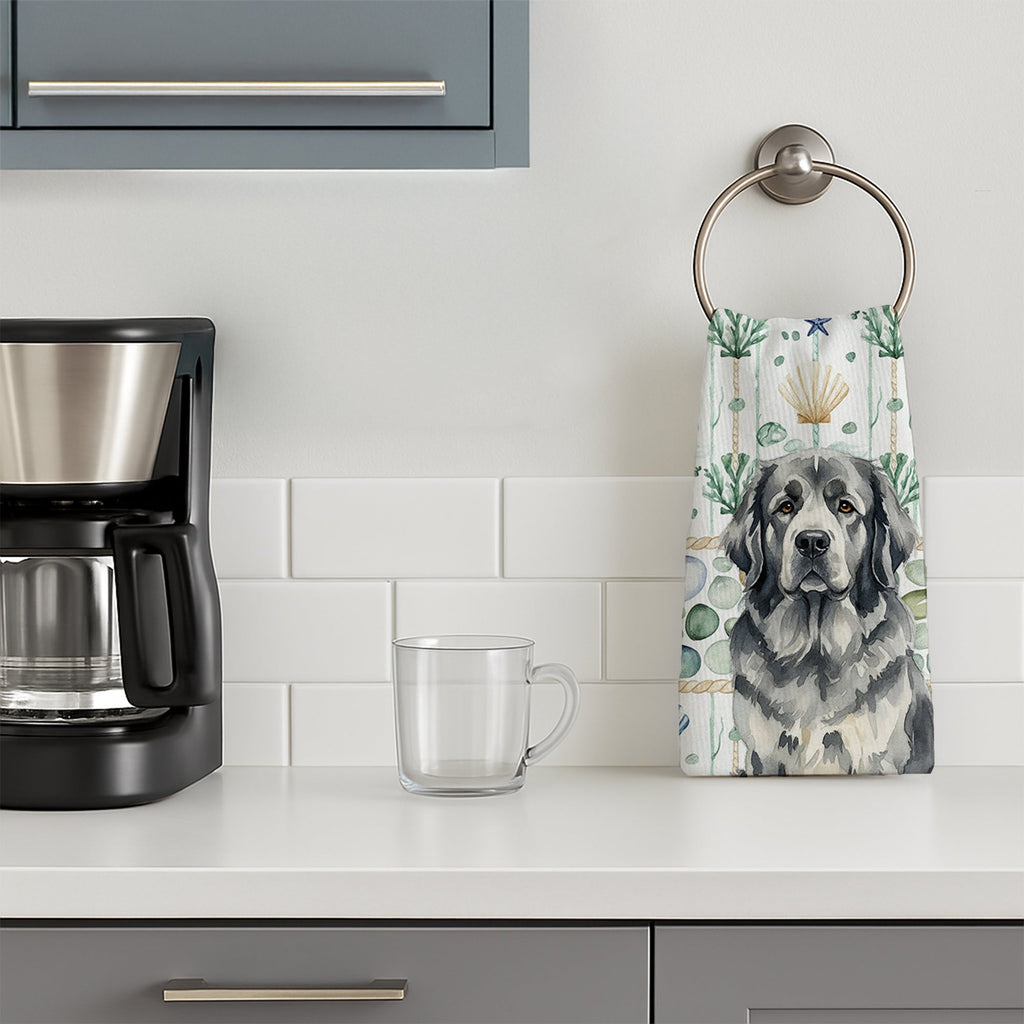 Gray Newfoundland Coastal Sea Glass Kitchen Towel Velour Plush Front and Cotton Loop Back Machine Washable