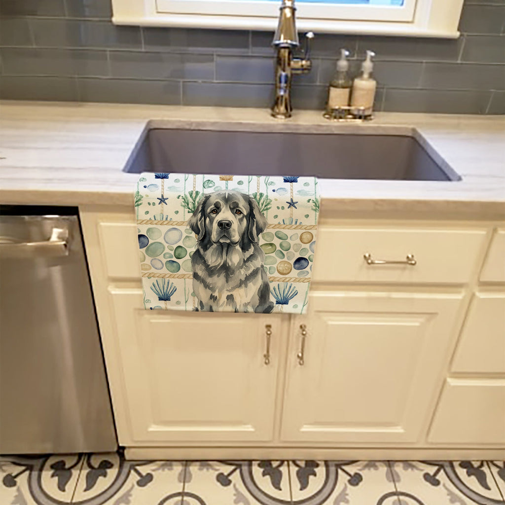 Gray Newfoundland Coastal Sea Glass Kitchen Towel Velour Plush Front and Cotton Loop Back Machine Washable