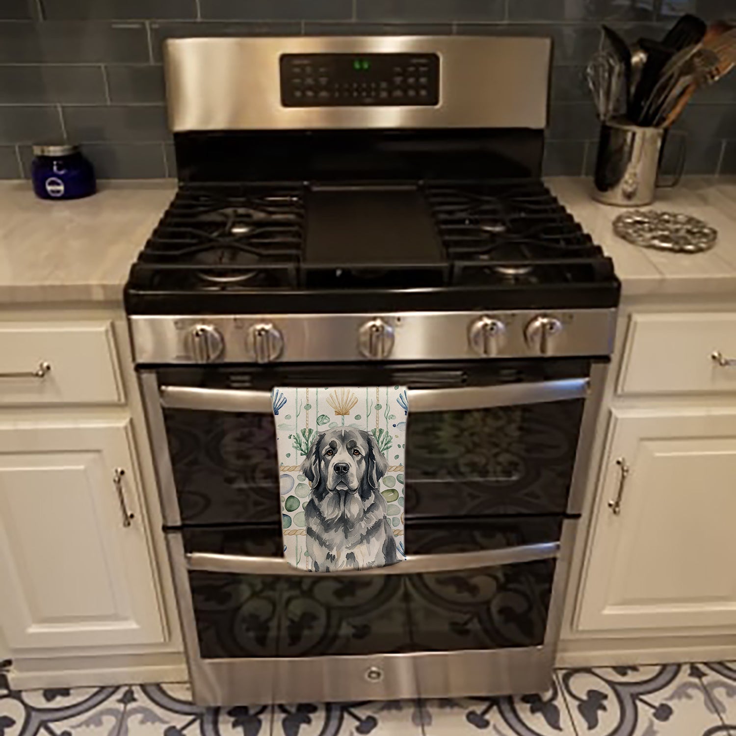 Gray Newfoundland Coastal Sea Glass Kitchen Towel Velour Plush Front and Cotton Loop Back Machine Washable