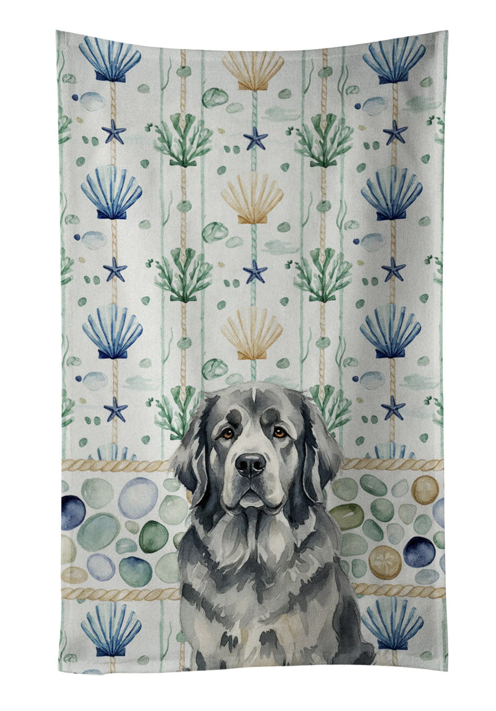 Gray Newfoundland Coastal Sea Glass Kitchen Towel Velour Plush Front and Cotton Loop Back Machine Washable