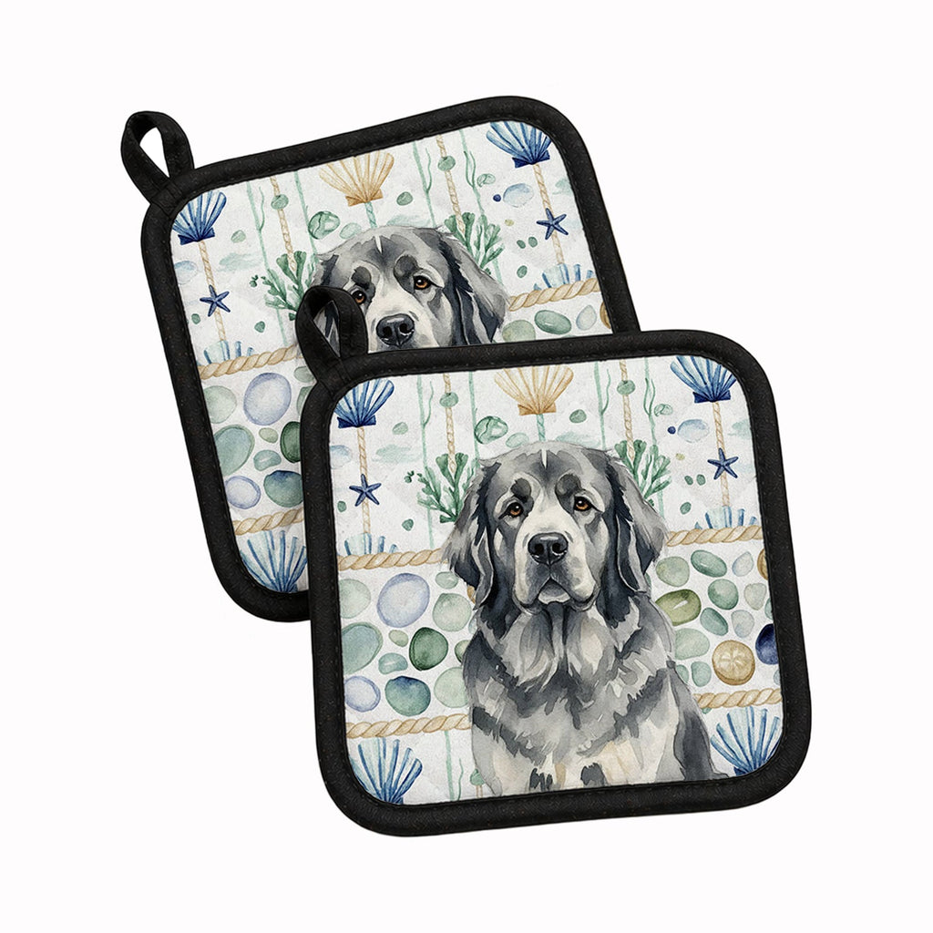 Gray Newfoundland Coastal Sea Glass Pot Holder Set of 2 Heat Resistant Quilted Hot Pads 7.5 x 7.5 Inch, Insulated Kitchen Trivets for Cooking & Baking