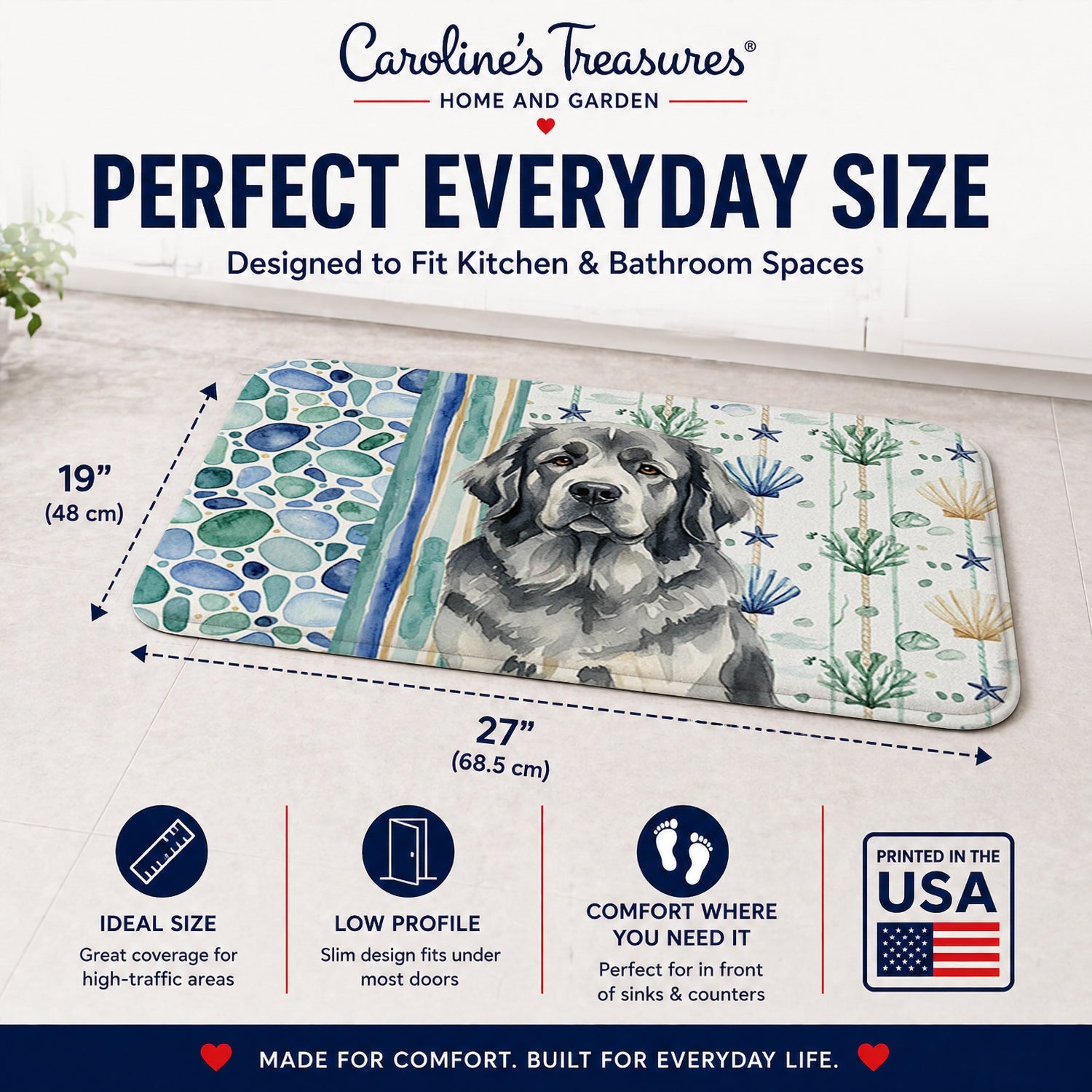 Gray Newfoundland Coastal Sea Glass Memory Foam Kitchen Mat Machine Washable Anti-Fatigue Cushion Comfort Bath or Kitchen Rug