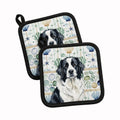 Landseer Newfoundland Coastal Sea Glass Pot Holder Set of 2 Heat Resistant Quilted Hot Pads 7.5 x 7.5 Inch, Insulated Kitchen Trivets for Cooking & Baking