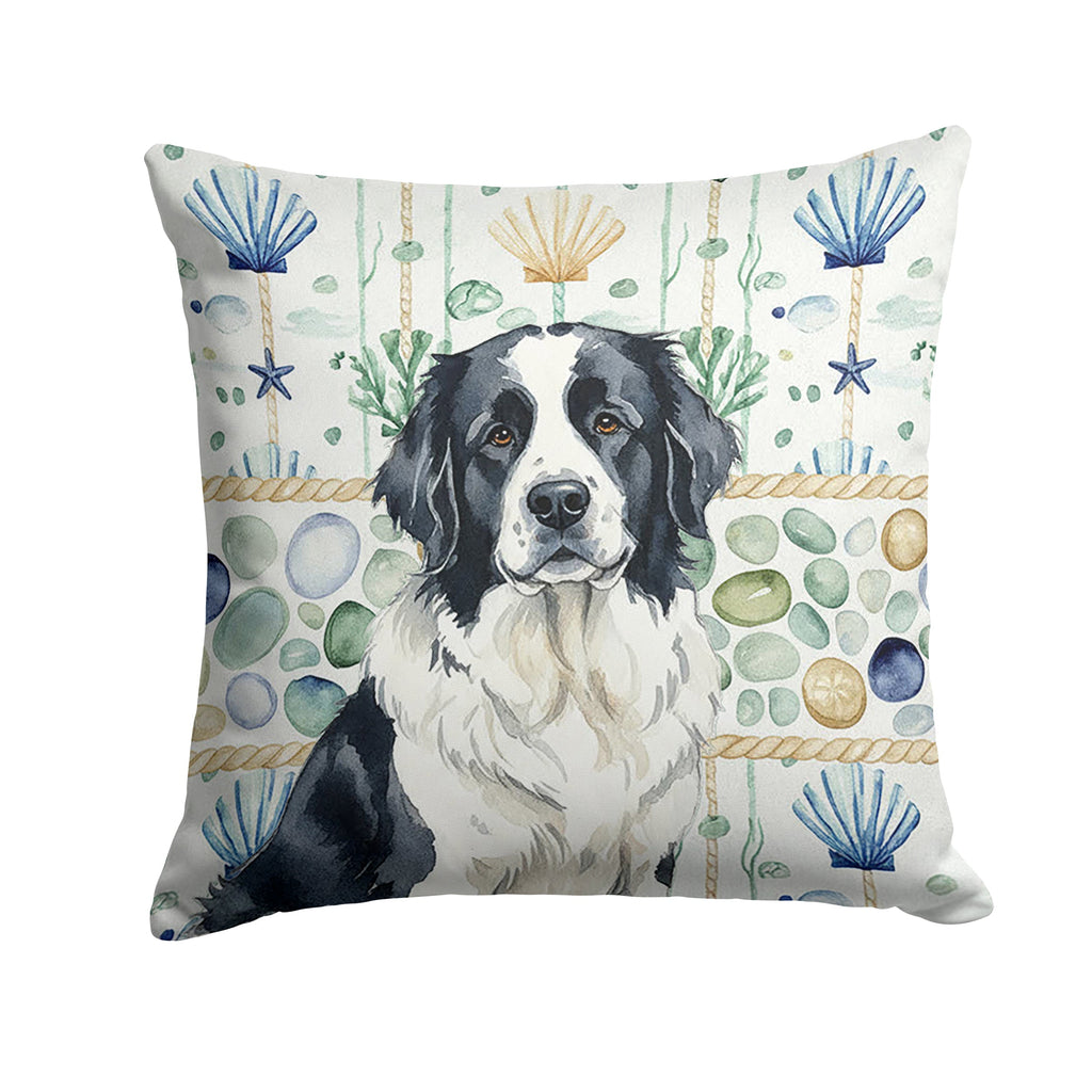 Landseer Newfoundland Coastal Sea Glass Decorative Throw Pillow 18x18 Indoor Outdoor Accent Cushion, Fabric Cover with Insert for Sofa, Bed, Porch & Living Room