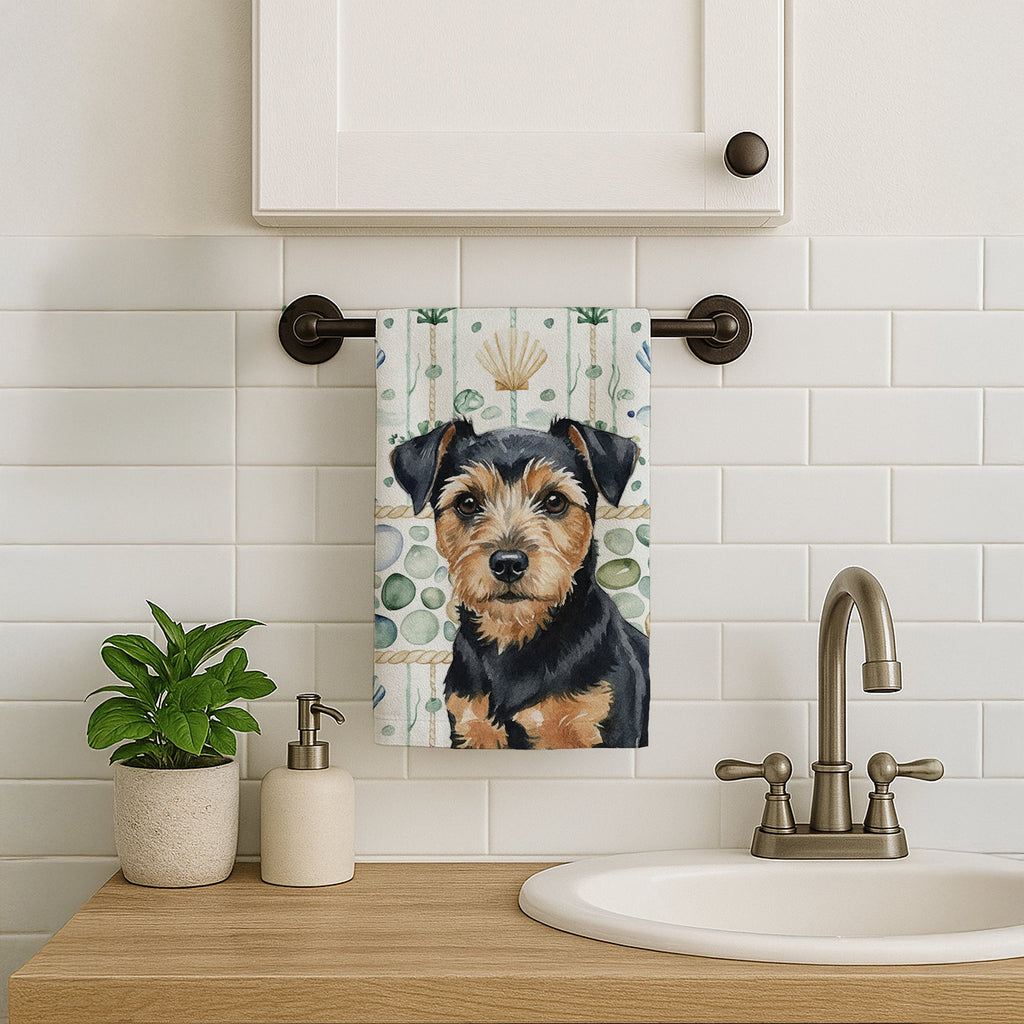 Black and Tan Norfolk Terrier Coastal Sea Glass Kitchen Towel Velour Plush Front and Cotton Loop Back Machine Washable