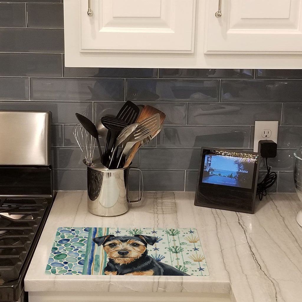 Black and Tan Norfolk Terrier Coastal Sea Glass Cutting Board Tempered Glass Kitchen Cutting Surface, Heat Resistant Chopping, Non-Slip Feet, Food Prep & Serving