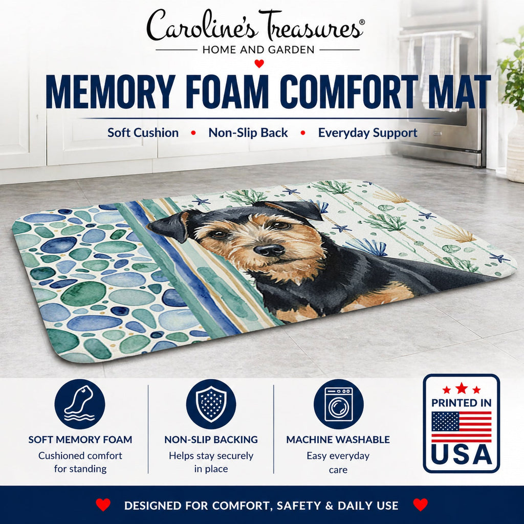 Black and Tan Norfolk Terrier Coastal Sea Glass Memory Foam Kitchen Mat Machine Washable Anti-Fatigue Cushion Comfort Bath or Kitchen Rug